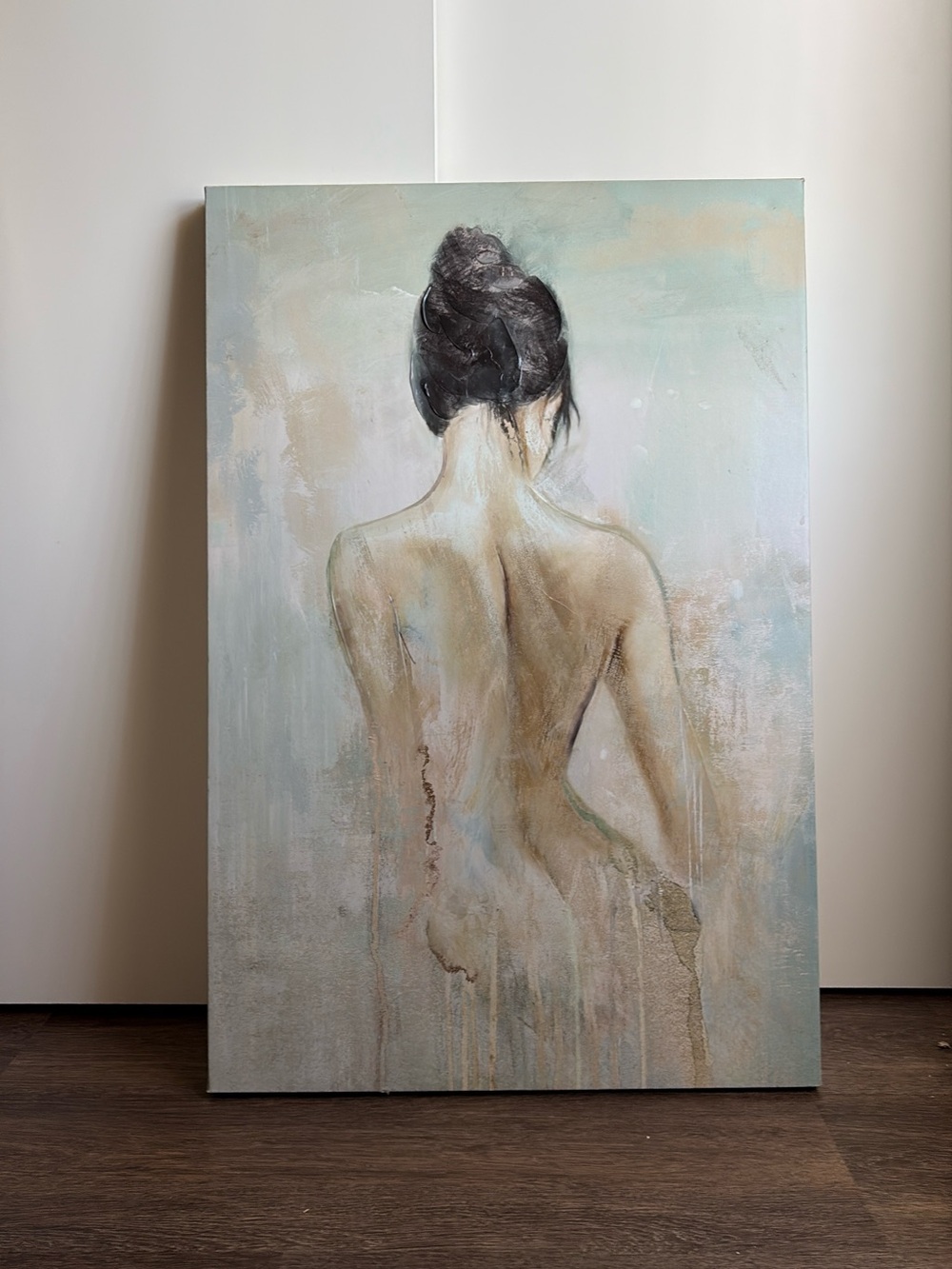Abstract Nude Back Wall Art - Pastel Blue & Beige